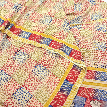 Indian Vintage Sari Beige Pure Crepe Silk Block Printed Sarees 6yd Sewing Floral Soft Craft Fabric Wrap Dress Making Crafting Quilting