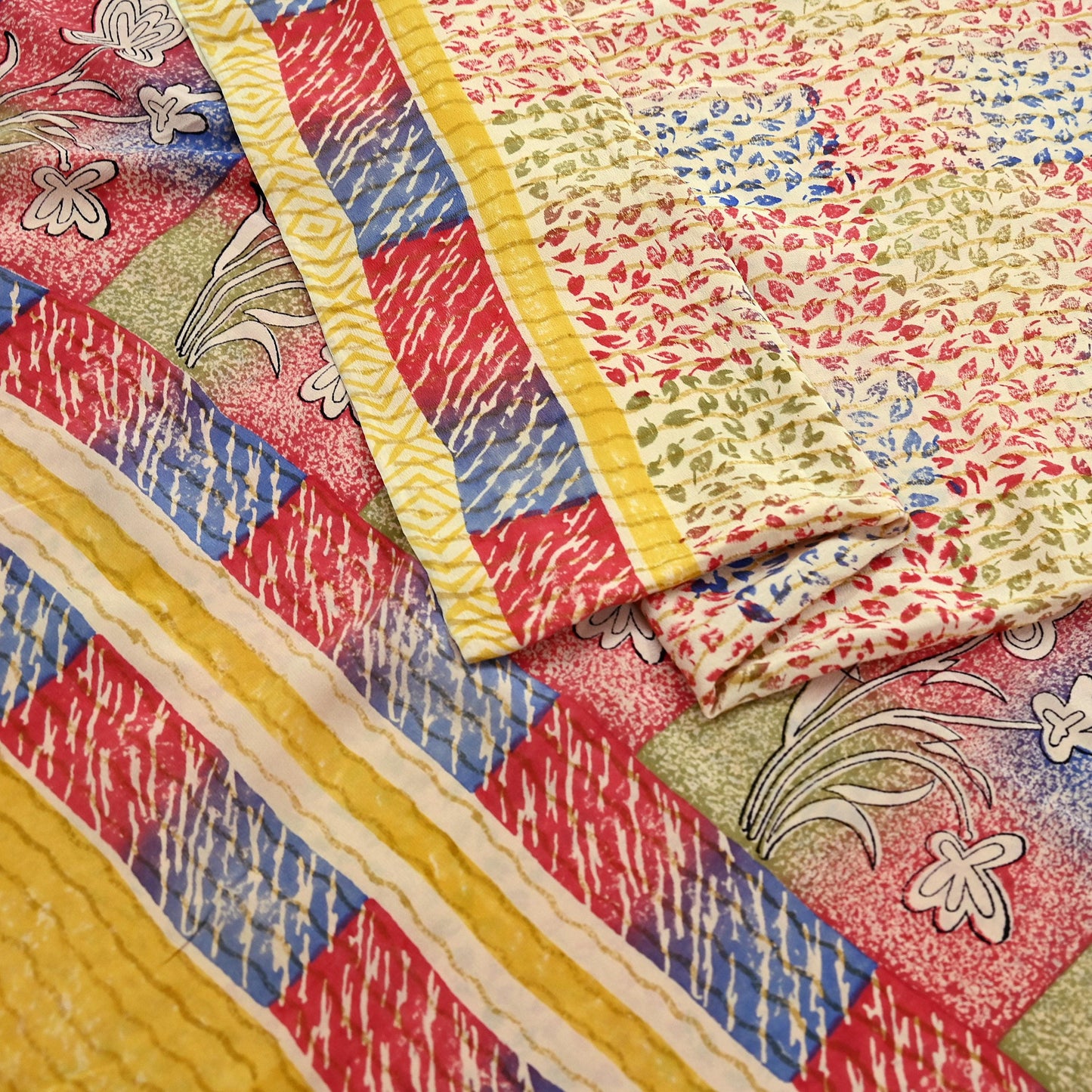Indian Vintage Sari Beige Pure Crepe Silk Block Printed Sarees 6yd Sewing Floral Soft Craft Fabric Wrap Dress Making Crafting Quilting