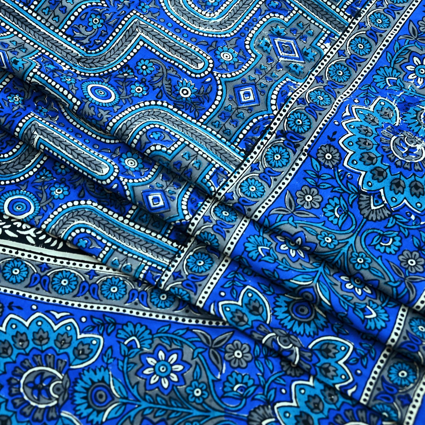 Indian Vintage Sari Blue 100% Pure Silk Printed Sarees 5yd Sewing Craft Fabric Dress Making Floral Wrap used Quilting Crafting Upcycle