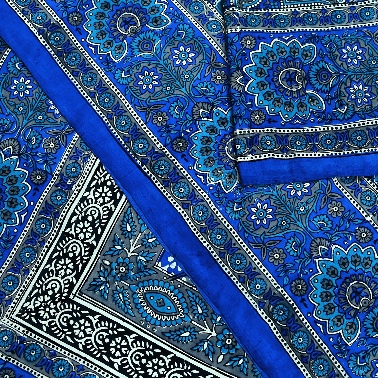 Indian Vintage Sari Blue 100% Pure Silk Printed Sarees 5yd Sewing Craft Fabric Dress Making Floral Wrap used Quilting Crafting Upcycle
