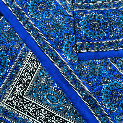 Indian Vintage Sari Blue 100% Pure Silk Printed Sarees 5yd Sewing Craft Fabric Dress Making Floral Wrap used Quilting Crafting Upcycle