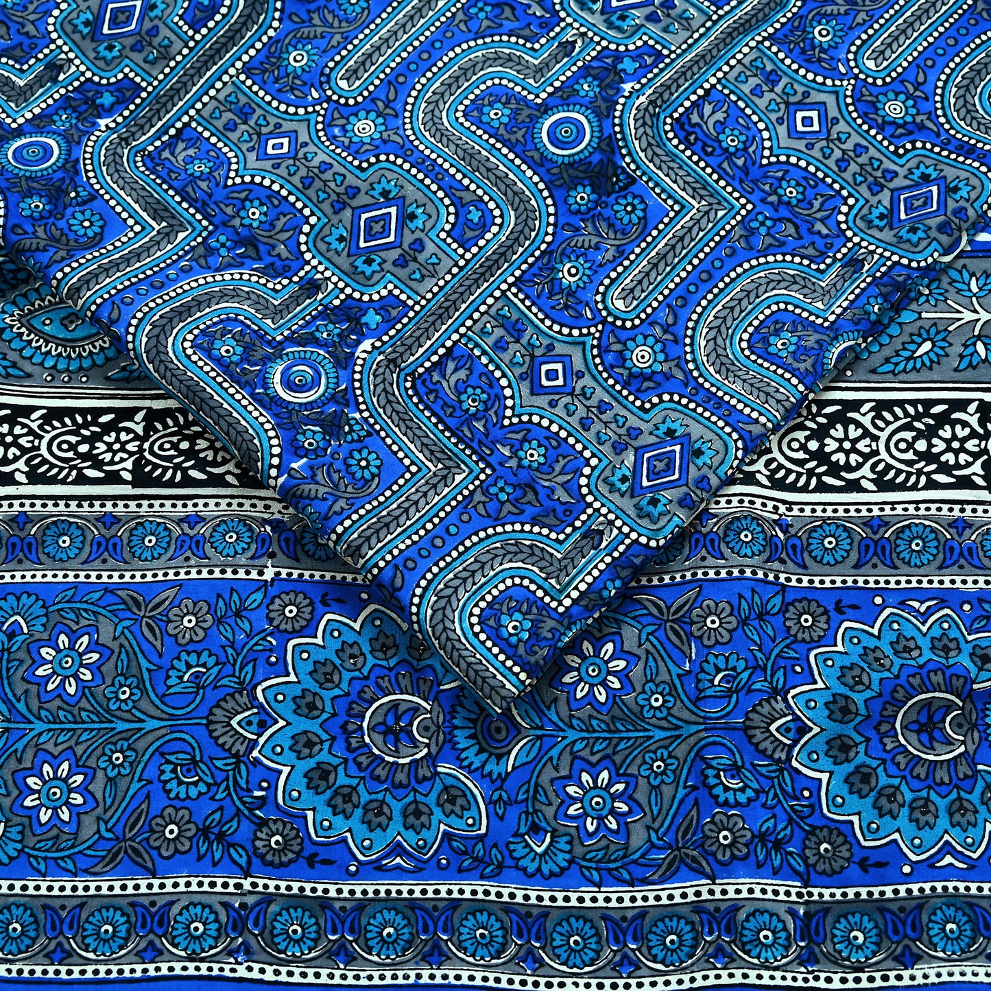 Indian Vintage Sari Blue 100% Pure Silk Printed Sarees 5yd Sewing Craft Fabric Dress Making Floral Wrap used Quilting Crafting Upcycle