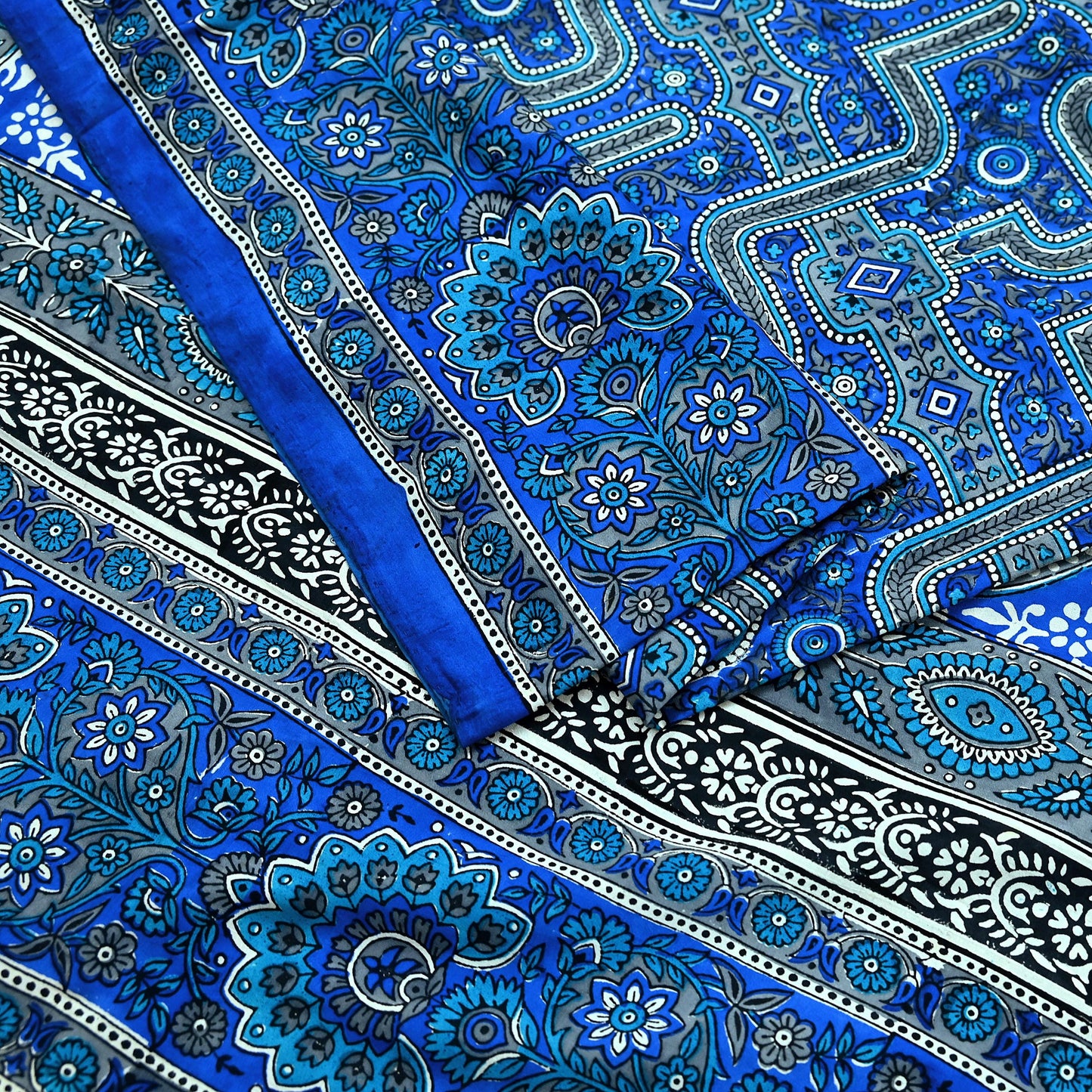 Indian Vintage Sari Blue 100% Pure Silk Printed Sarees 5yd Sewing Craft Fabric Dress Making Floral Wrap used Quilting Crafting Upcycle