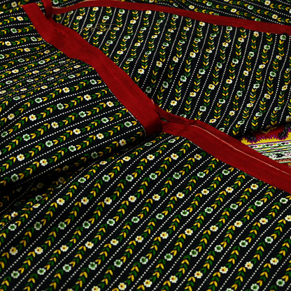 Indian Vintage Sari Black & Red Pure Silk Printed Sarees 5yd Sewing Craft Fabric Dress Making Soft For Crafting Quilting Upcycle