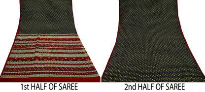Indian Vintage Sari Black & Red Pure Silk Printed Sarees 5yd Sewing Craft Fabric Dress Making Soft For Crafting Quilting Upcycle
