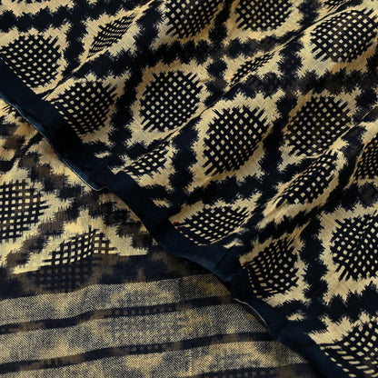 Indian Vintage Sari Beige & Black Printed Pure Cotton Sarees Fabric Floral 5Yd Sarong Wrap Boho Fabric Kimono Soft Dress making Crafting