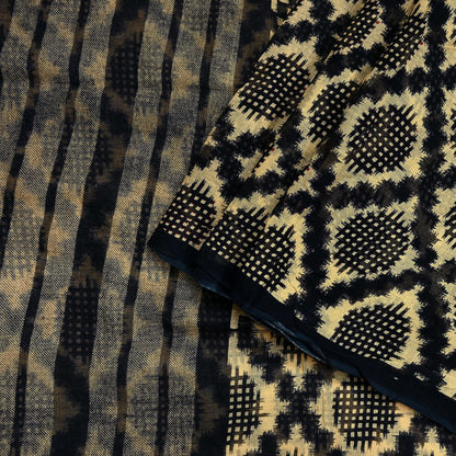 Indian Vintage Sari Beige & Black Printed Pure Cotton Sarees Fabric Floral 5Yd Sarong Wrap Boho Fabric Kimono Soft Dress making Crafting