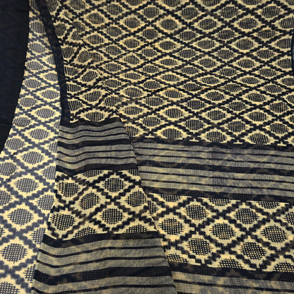Indian Vintage Sari Beige & Black Printed Pure Cotton Sarees Fabric Floral 5Yd Sarong Wrap Boho Fabric Kimono Soft Dress making Crafting