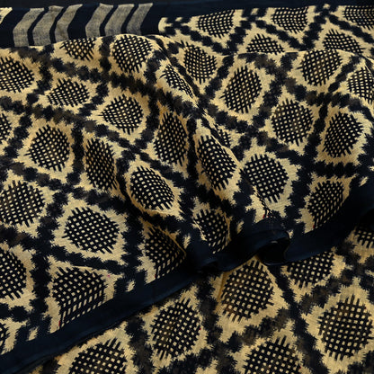 Indian Vintage Sari Beige & Black Printed Pure Cotton Sarees Fabric Floral 5Yd Sarong Wrap Boho Fabric Kimono Soft Dress making Crafting