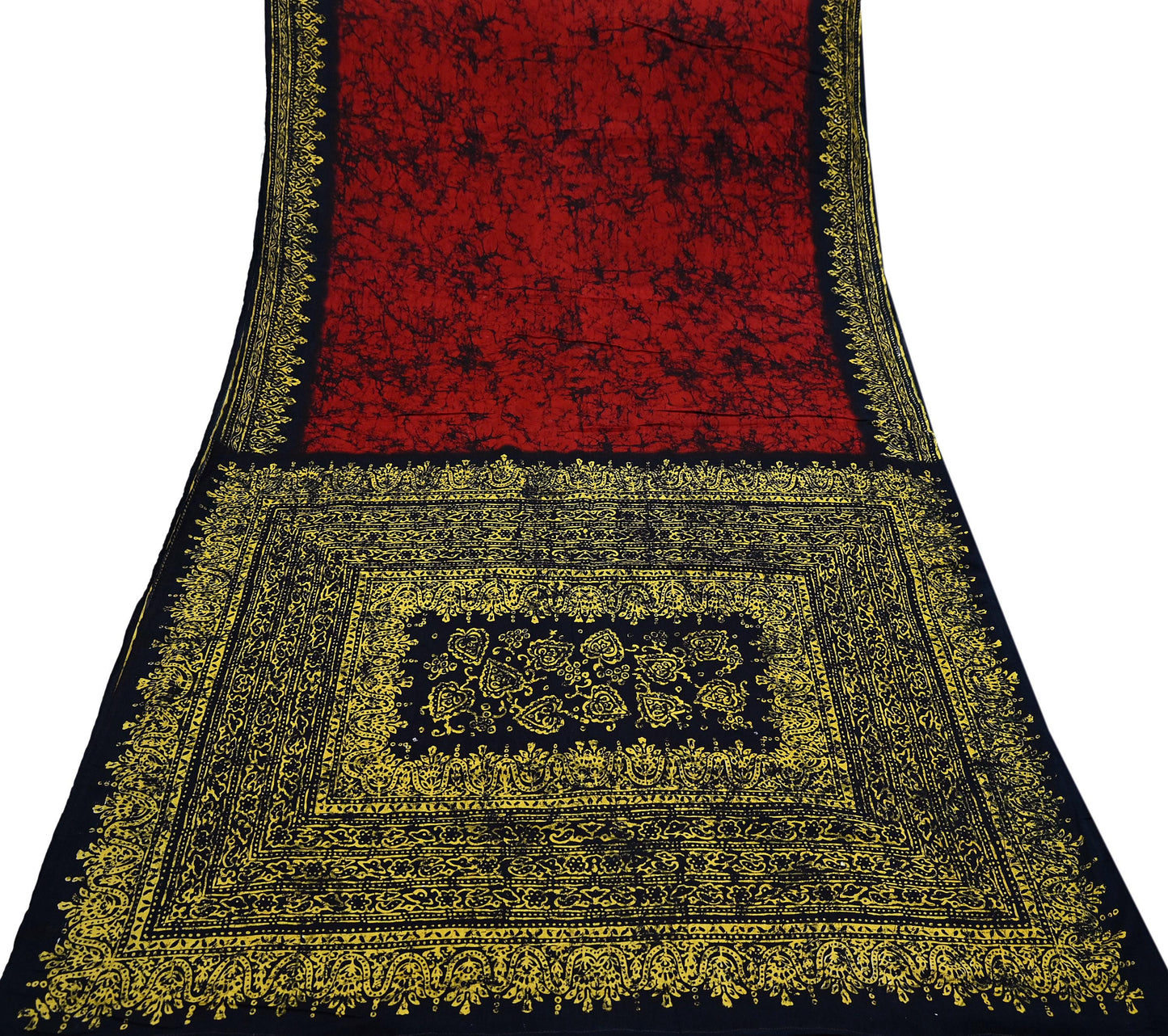 Indian Vintage Sari Black & Red Batik Printed Pure Cotton Saree Craft Fabric 5Yd Sewing Soft Sarong Wrap Boho Dress Making Quilting Crafting