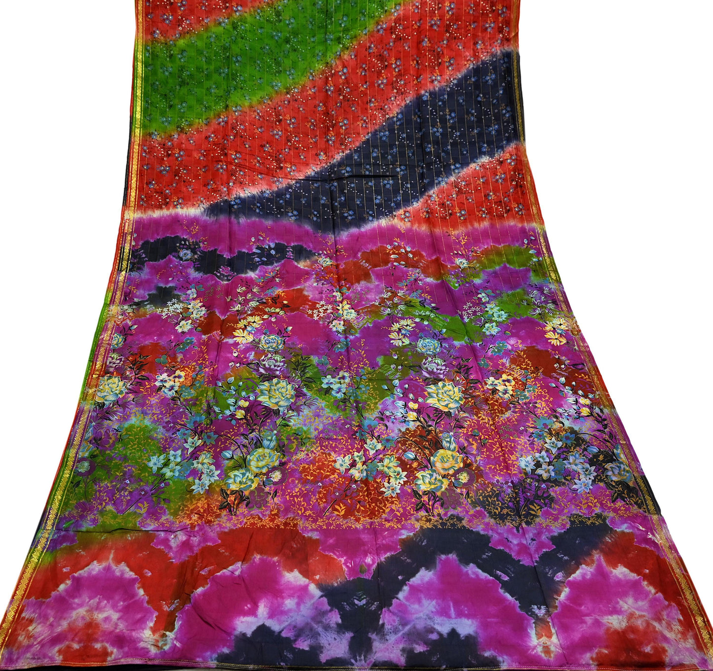 Indian Vintage Multi Saree 100% Pure Silk Printed Sari Craft Fabric 5yd Sewing Dress Making Soft Floral Crafting Quilting Upcycle Zari