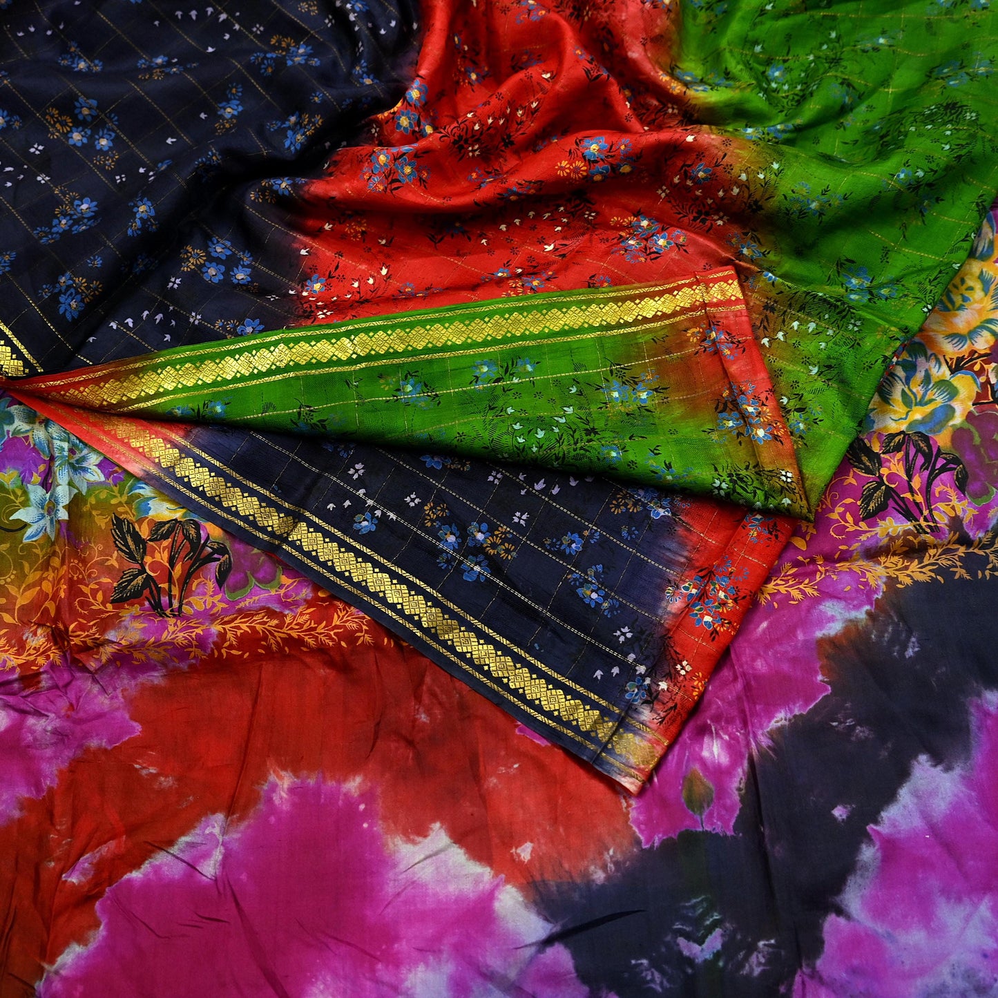 Indian Vintage Multi Saree 100% Pure Silk Printed Sari Craft Fabric 5yd Sewing Dress Making Soft Floral Crafting Quilting Upcycle Zari