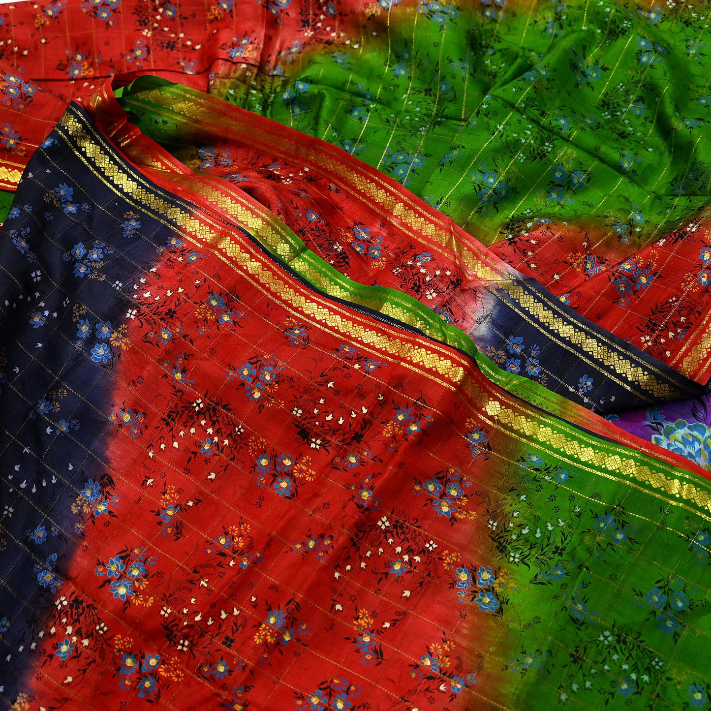 Indian Vintage Multi Saree 100% Pure Silk Printed Sari Craft Fabric 5yd Sewing Dress Making Soft Floral Crafting Quilting Upcycle Zari