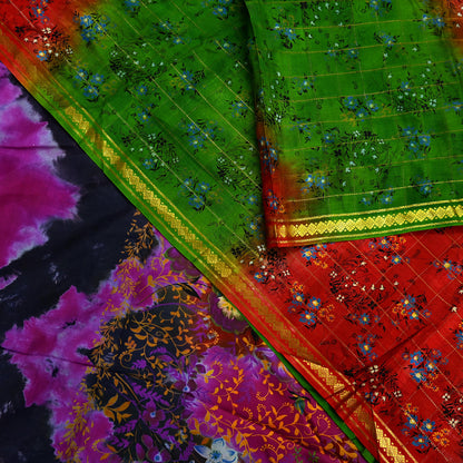 Indian Vintage Multi Saree 100% Pure Silk Printed Sari Craft Fabric 5yd Sewing Dress Making Soft Floral Crafting Quilting Upcycle Zari
