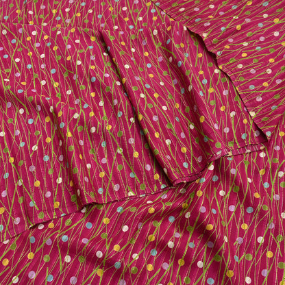 Indian Vintage Sari Pink 100% Pure Silk Woven Printed Sarees Craft Fabric 5yd Sewing Dress Making Floral Upcycle Quilting Crafting Used