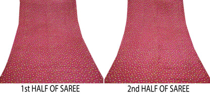 Indian Vintage Sari Pink 100% Pure Silk Woven Printed Sarees Craft Fabric 5yd Sewing Dress Making Floral Upcycle Quilting Crafting Used