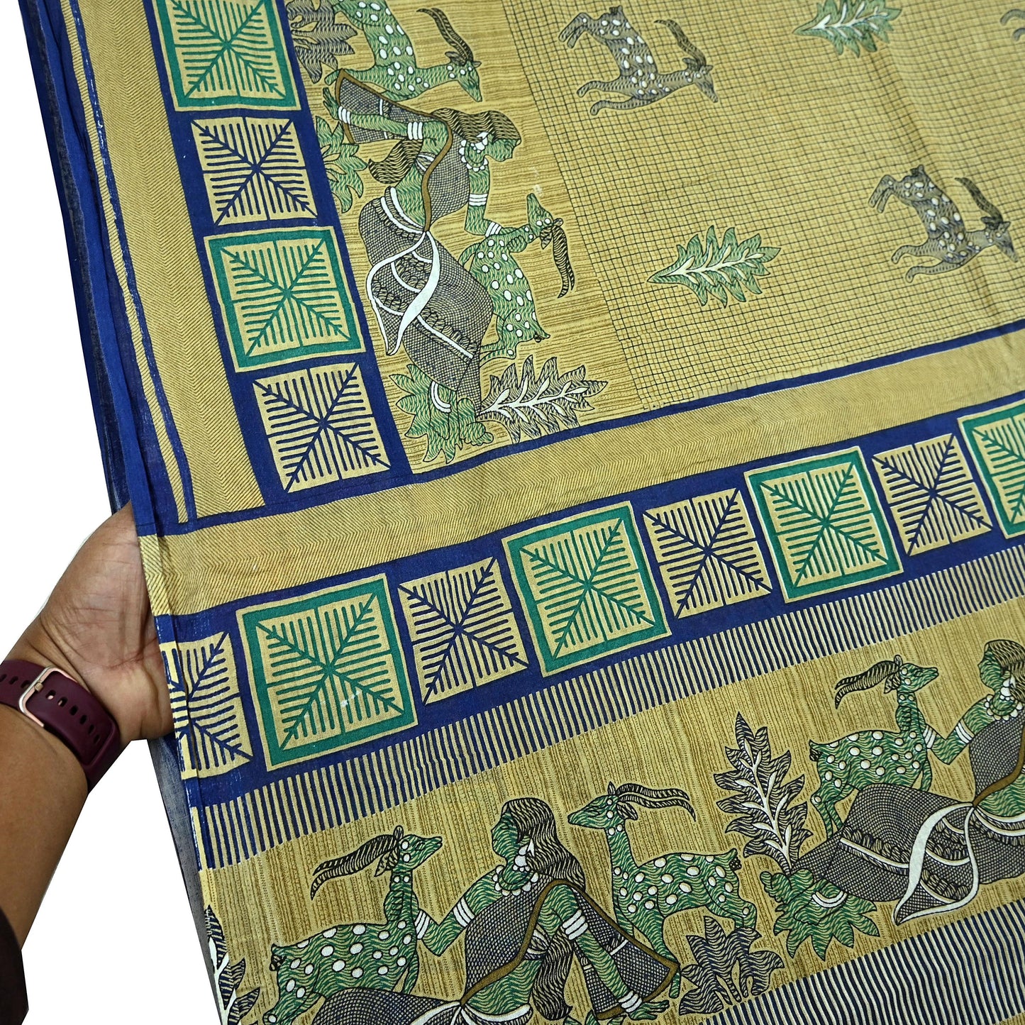 Indian Vintage Sari Beige Printed Pure Cotton Sarees Fabric 5Yd Sarong Wrap Boho Fabric Kimono Soft Dress making Crafting Quilting