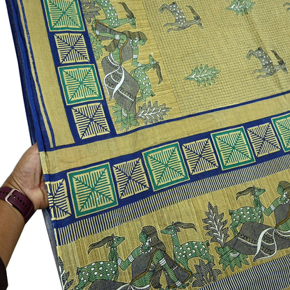 Indian Vintage Sari Beige Printed Pure Cotton Sarees Fabric 5Yd Sarong Wrap Boho Fabric Kimono Soft Dress making Crafting Quilting