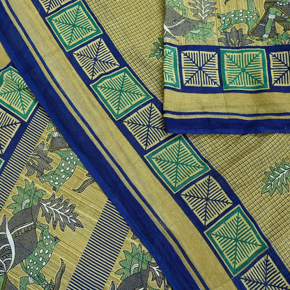 Indian Vintage Sari Beige Printed Pure Cotton Sarees Fabric 5Yd Sarong Wrap Boho Fabric Kimono Soft Dress making Crafting Quilting