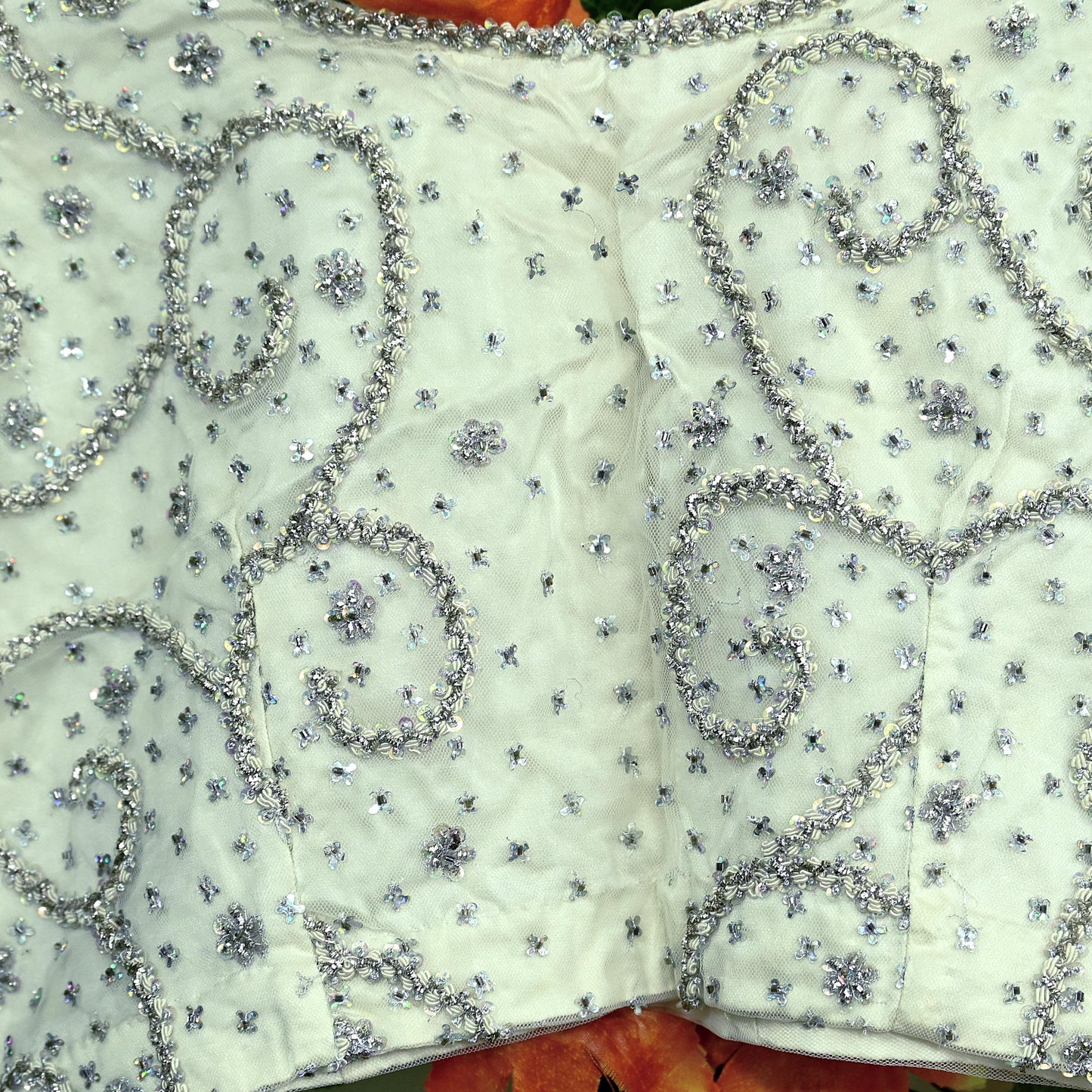 Indian Pre-owned Heavy White Hand Embroidered Blouse/Top/Crop M Size Party wear Bollywood