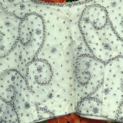 Indian Pre-owned Heavy White Hand Embroidered Blouse/Top/Crop M Size Party wear Bollywood
