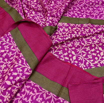 Indian Vintage Purple & Orange Saree Pure Khadi Silk Handloom Printed Sari Fabric 5yd Ethnic Wear Sari Stripes Designs Dress making Crafting