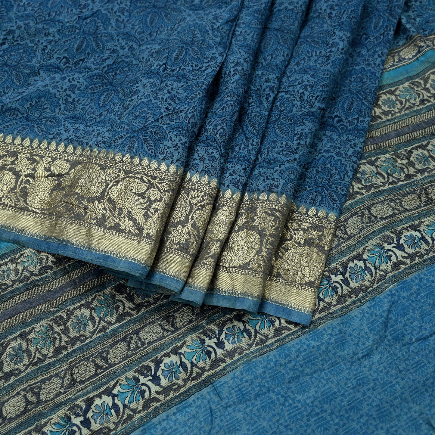 Indian Vintage Heavy Sari Blue Pure Khadi Silk Handloom Saree Craft Fabric 6yd Ethnic Wear Dress making For Crafting Quilting Sewing Zari