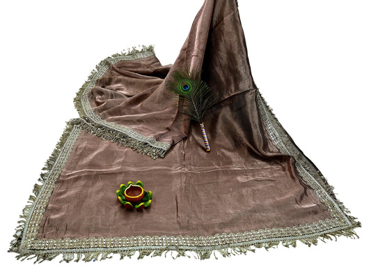 Indian Vintage Copper Brown Heavy Saree Hand Embroidered Designer Tissue Silk Sari Fabric 6Yd Ethnic Floral Zari Brocade border