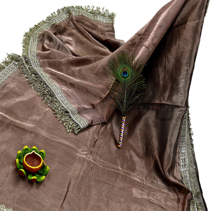Indian Vintage Copper Brown Heavy Saree Hand Embroidered Designer Tissue Silk Sari Fabric 6Yd Ethnic Floral Zari Brocade border