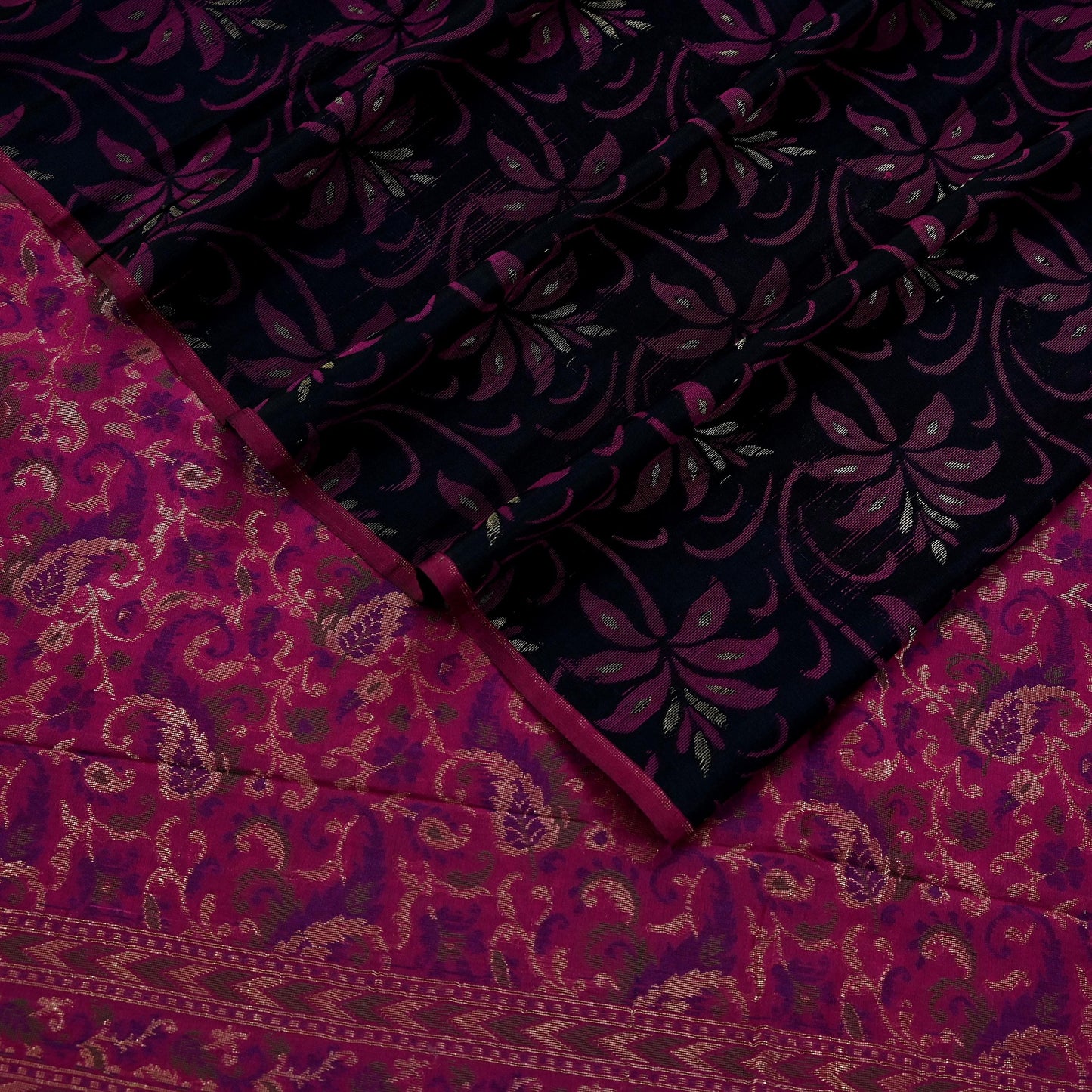 Indian Vintage Black & Pink Heavy Saree Pure Silk saree Banarasi Brocade Sari Fabric Zari 5Yard Paisley Dress making Crafting Quilting