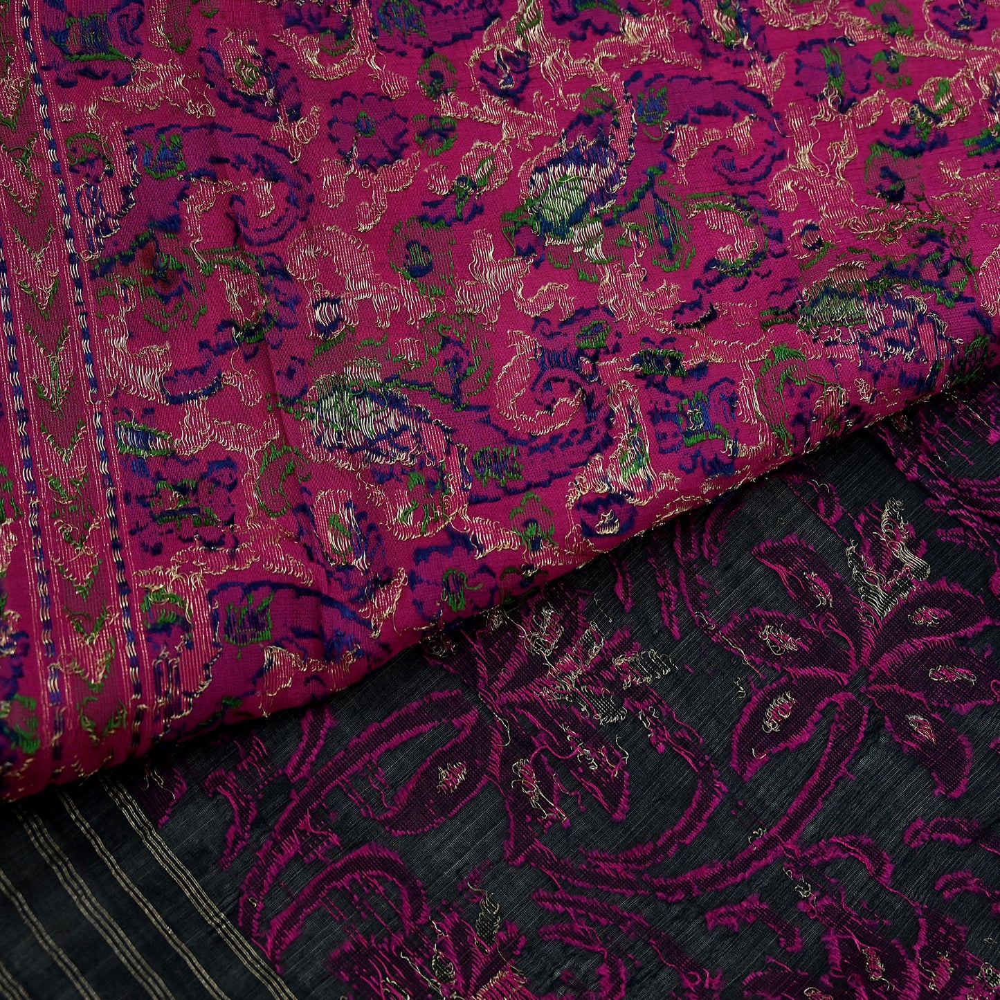 Indian Vintage Black & Pink Heavy Saree Pure Silk saree Banarasi Brocade Sari Fabric Zari 5Yard Paisley Dress making Crafting Quilting