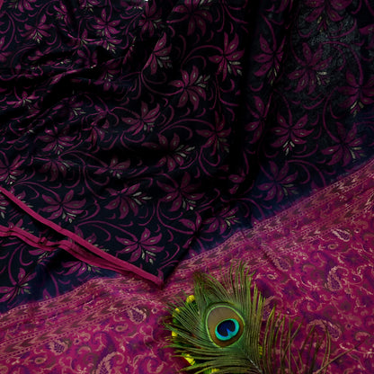 Indian Vintage Black & Pink Heavy Saree Pure Silk saree Banarasi Brocade Sari Fabric Zari 5Yard Paisley Dress making Crafting Quilting