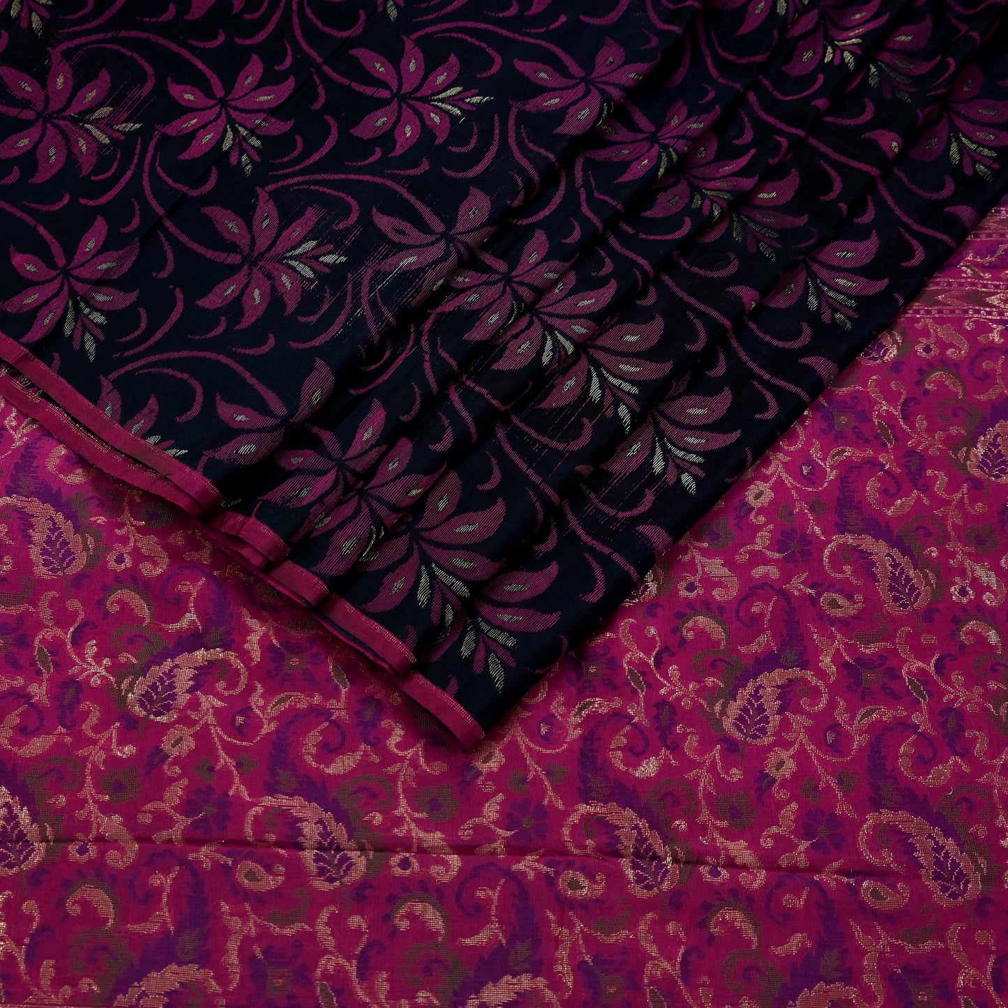 Indian Vintage Black & Pink Heavy Saree Pure Silk saree Banarasi Brocade Sari Fabric Zari 5Yard Paisley Dress making Crafting Quilting
