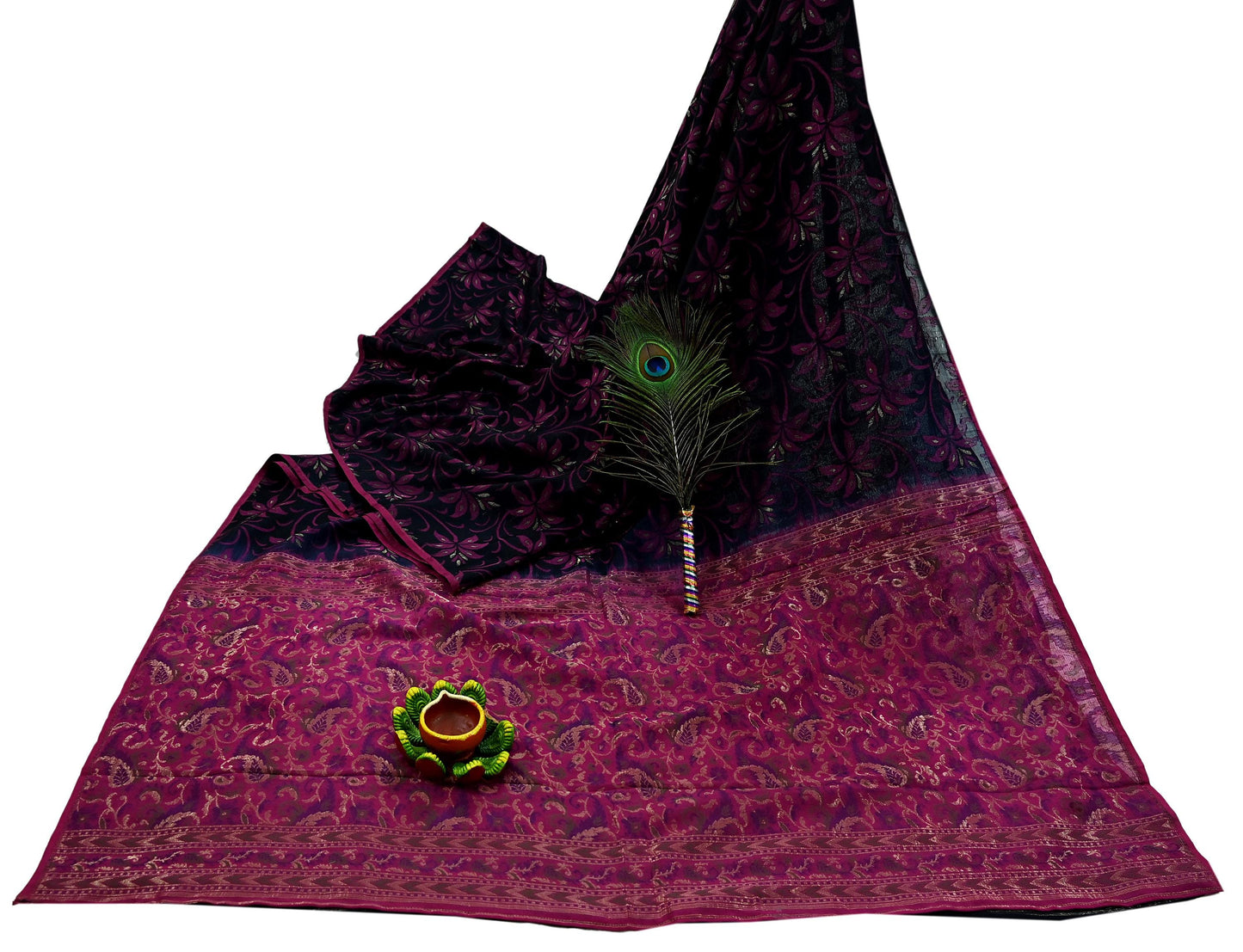 Indian Vintage Black & Pink Heavy Saree Pure Silk saree Banarasi Brocade Sari Fabric Zari 5Yard Paisley Dress making Crafting Quilting