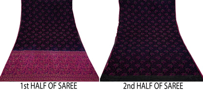 Indian Vintage Black & Pink Heavy Saree Pure Silk saree Banarasi Brocade Sari Fabric Zari 5Yard Paisley Dress making Crafting Quilting