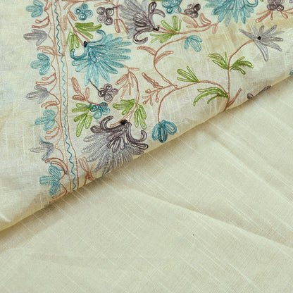 Indian Vintage Sari Ivory Artificial Silk Hand Embroidered Ari Sarees 5yd Ethnic Craft Fabric Sewing Sarees Dress making Crafting