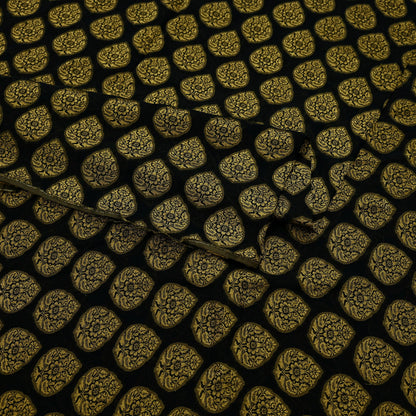 Indian Vintage Sari Black Hand Woven Brocade Pure Georgette Silk Saree Fabric 5Yd Ethnic Soft Craft Fabric Dress Making Crafting Quilting