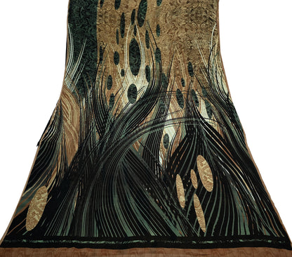 Indian Women Vintage Sari Black & Brown 100% Pure Georgette Silk Printed Saree Sewing 5yd Soft Craft Fabric Dress Making Dress Designing