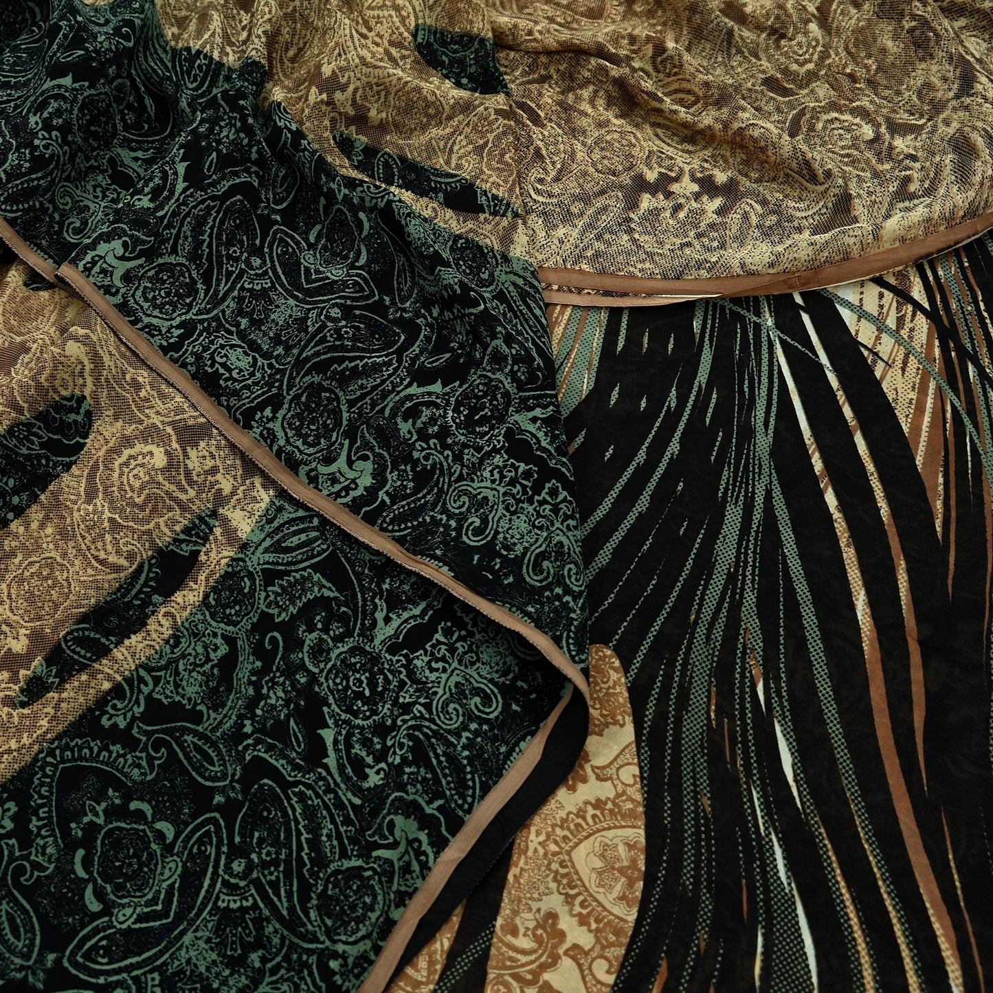Indian Women Vintage Sari Black & Brown 100% Pure Georgette Silk Printed Saree Sewing 5yd Soft Craft Fabric Dress Making Dress Designing
