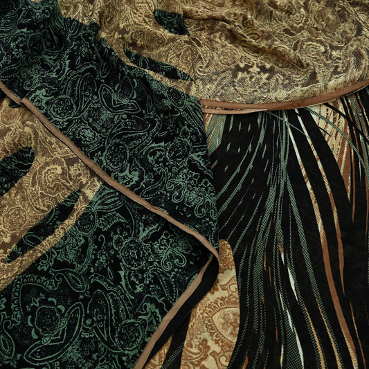 Indian Women Vintage Sari Black & Brown 100% Pure Georgette Silk Printed Saree Sewing 5yd Soft Craft Fabric Dress Making Dress Designing