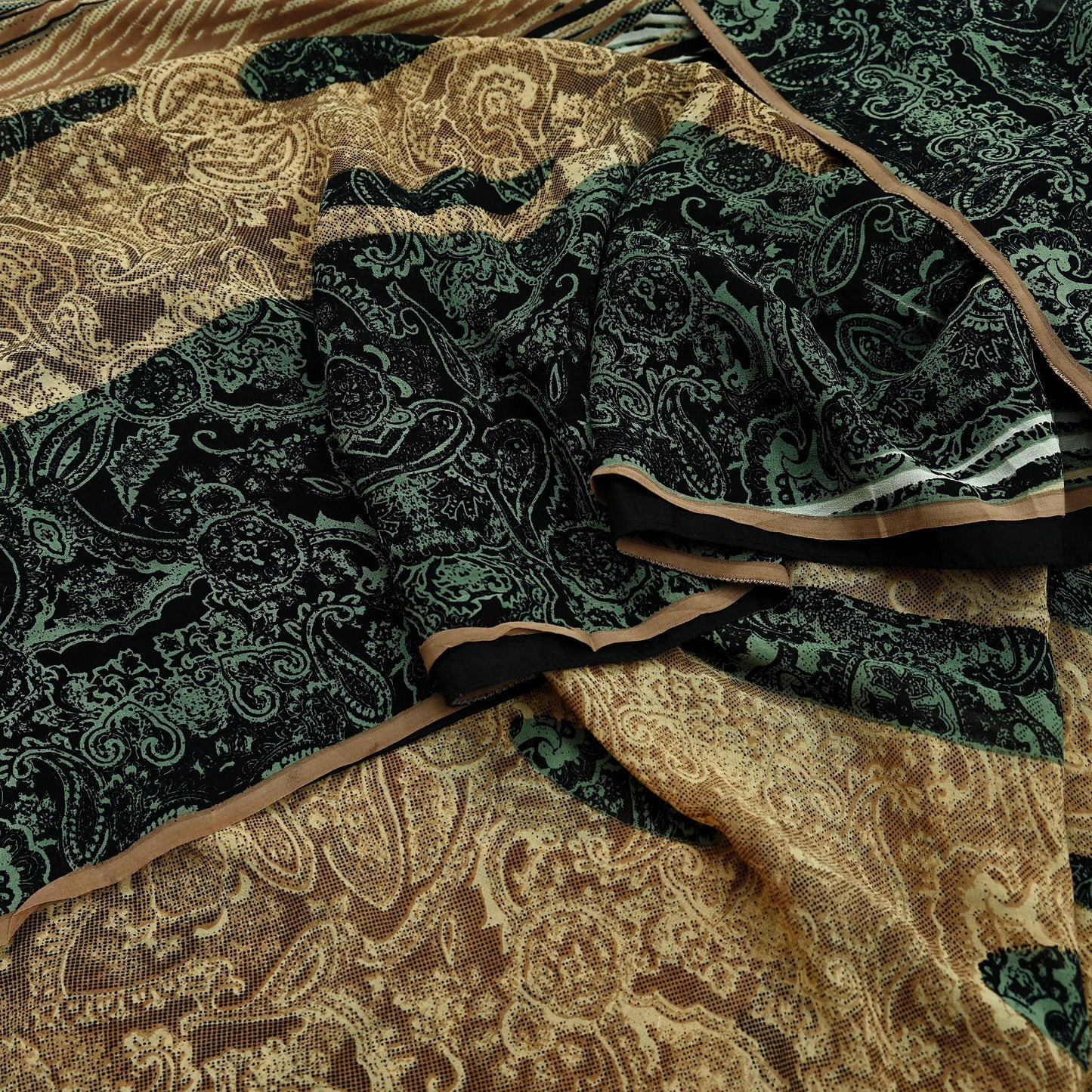Indian Women Vintage Sari Black & Brown 100% Pure Georgette Silk Printed Saree Sewing 5yd Soft Craft Fabric Dress Making Dress Designing