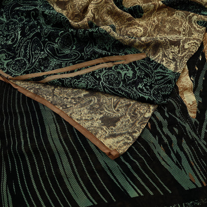 Indian Women Vintage Sari Black & Brown 100% Pure Georgette Silk Printed Saree Sewing 5yd Soft Craft Fabric Dress Making Dress Designing