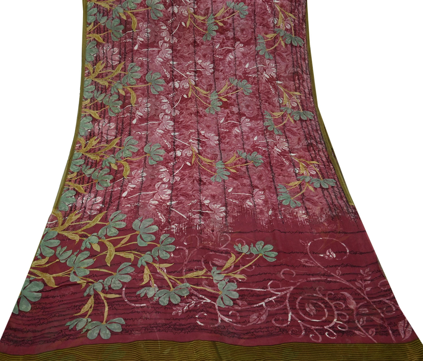 Indian Vintage Sari Pink Pure Georgette Silk Printed Saree Craft Fabric Sewing 5Yd Soft Light Dress Making Crafting Quilting Upcycle