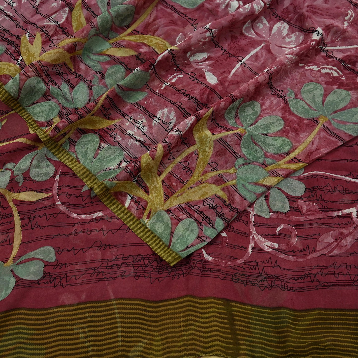 Indian Vintage Sari Pink Pure Georgette Silk Printed Saree Craft Fabric Sewing 5Yd Soft Light Dress Making Crafting Quilting Upcycle