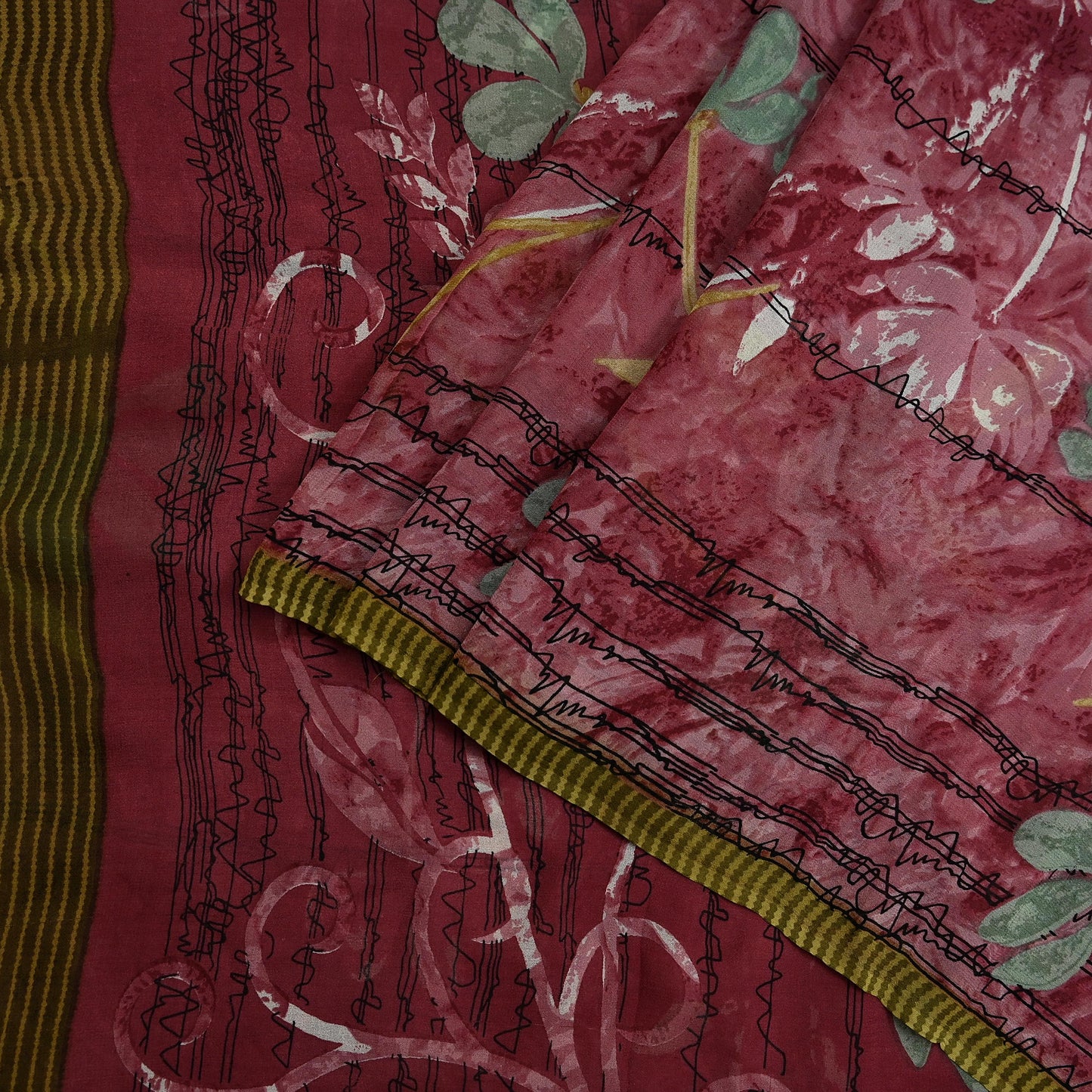 Indian Vintage Sari Pink Pure Georgette Silk Printed Saree Craft Fabric Sewing 5Yd Soft Light Dress Making Crafting Quilting Upcycle
