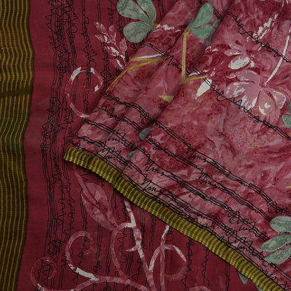 Indian Vintage Sari Pink Pure Georgette Silk Printed Saree Craft Fabric Sewing 5Yd Soft Light Dress Making Crafting Quilting Upcycle