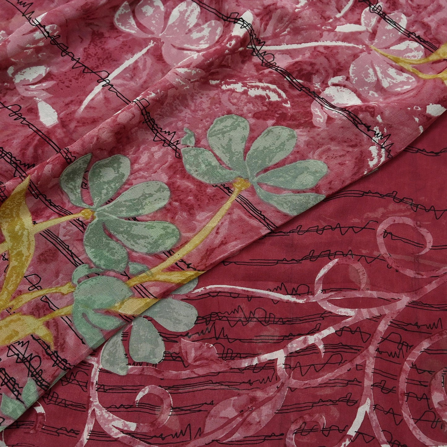 Indian Vintage Sari Pink Pure Georgette Silk Printed Saree Craft Fabric Sewing 5Yd Soft Light Dress Making Crafting Quilting Upcycle