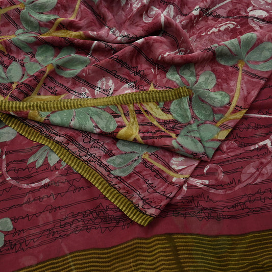 Indian Vintage Sari Pink Pure Georgette Silk Printed Saree Craft Fabric Sewing 5Yd Soft Light Dress Making Crafting Quilting Upcycle