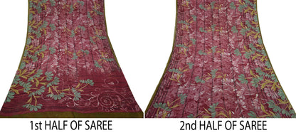 Indian Vintage Sari Pink Pure Georgette Silk Printed Saree Craft Fabric Sewing 5Yd Soft Light Dress Making Crafting Quilting Upcycle