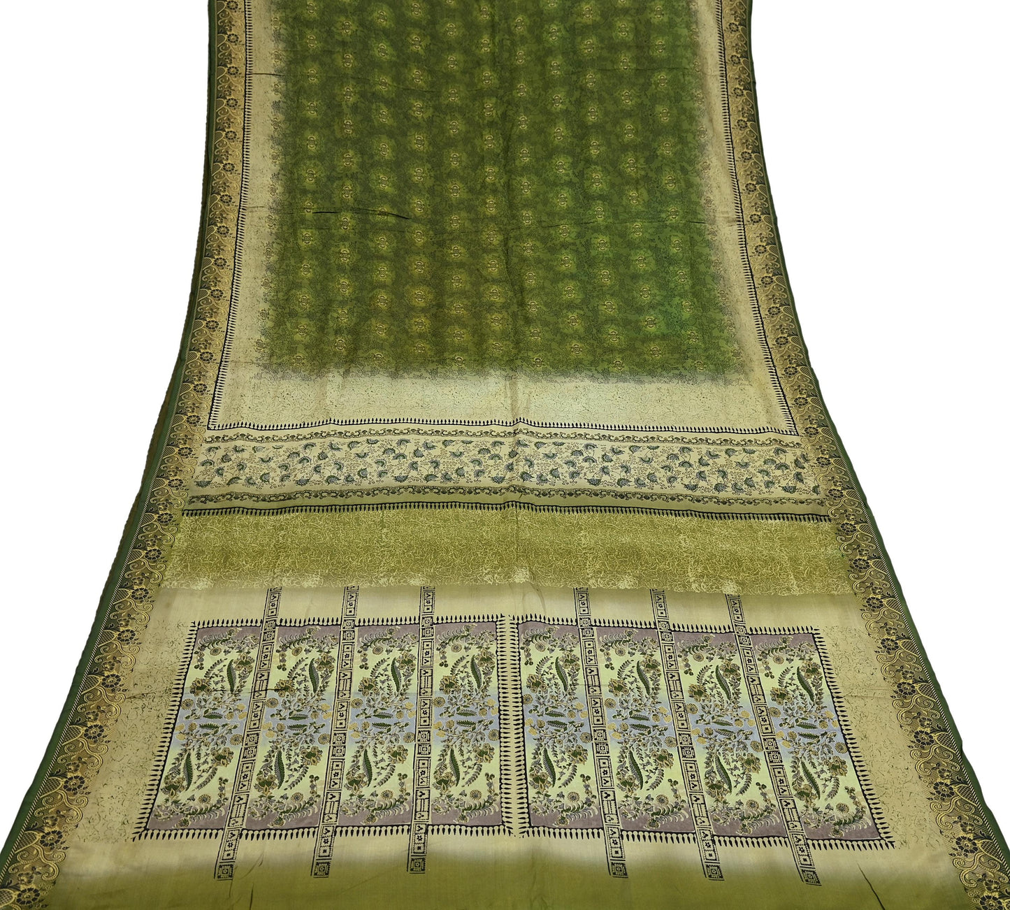 Indian Vintage Sari Green Pure Silk Printed Sarees 5yd Sewing Craft Fabric Dress Making  Soft Floral Wrap Upcycle Used Quilting Crafting
